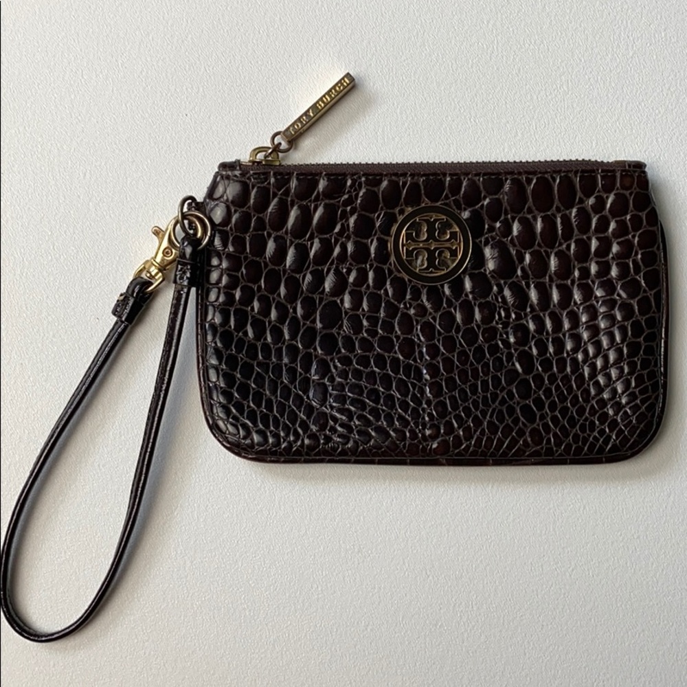 Tory Burch wristlet Croc embossed leather